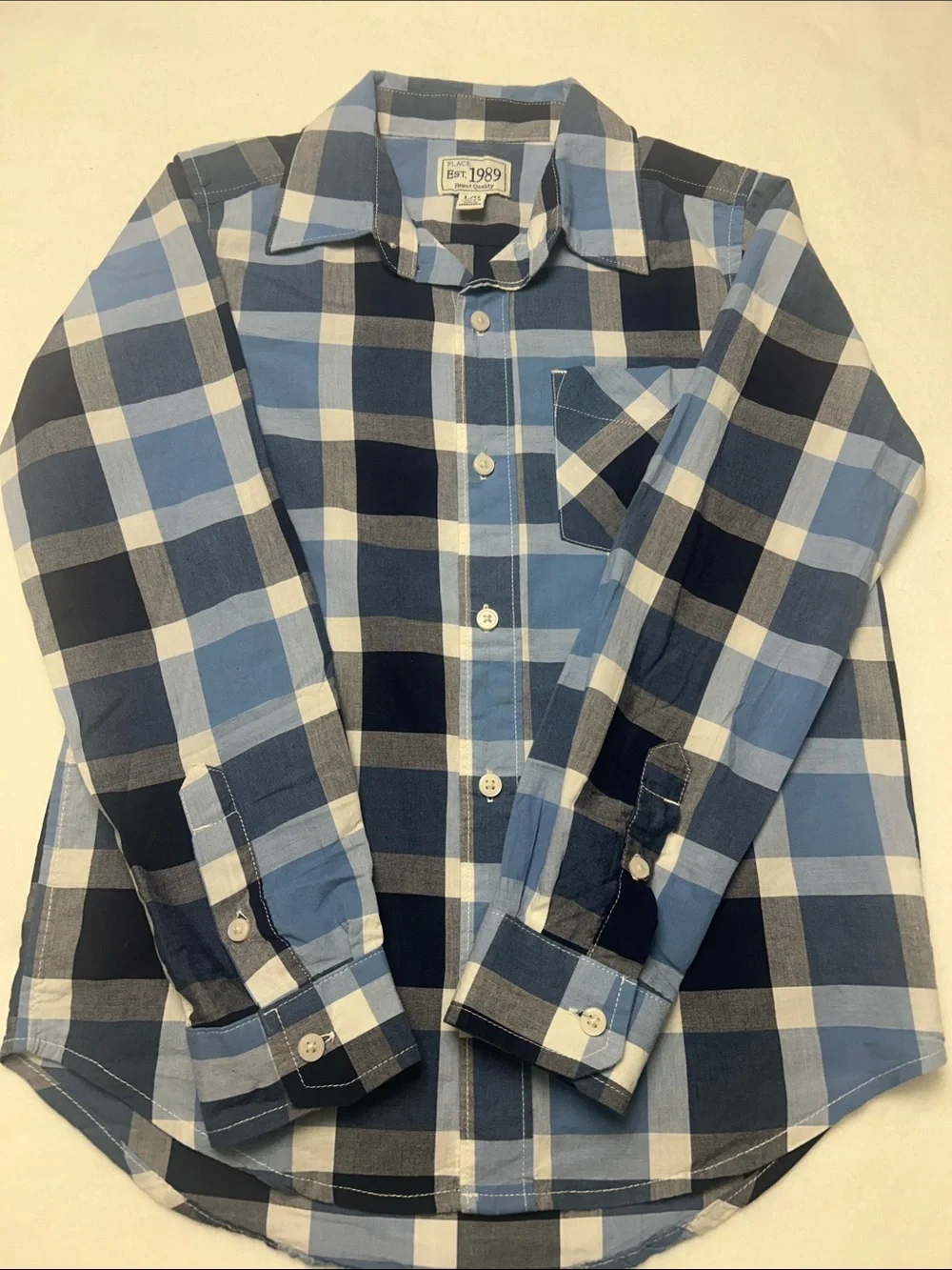 The Children’s Place 100% Cotton Boys 10 Blue and White Plaid Button-Down Shirt